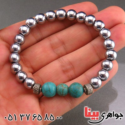 دستبند حدید و فیروزه خوش نقش و خوشرنگ _کد:13963