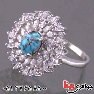 انگشتر فیروزه نیشابوری زنانه رودیوم مدل پریوش _کد:13970