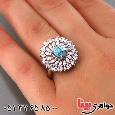 انگشتر فیروزه نیشابوری زنانه رودیوم مدل پریوش _کد:13970