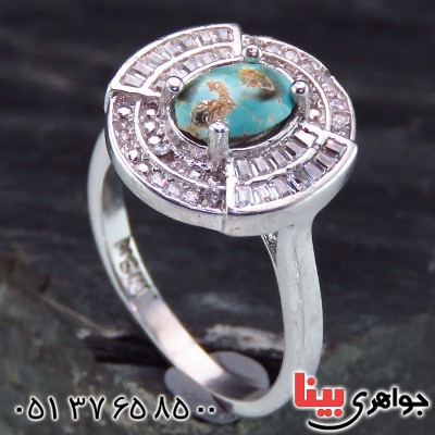 انگشتر فیروزه نیشابوری زنانه رودیوم مدل آتنا _کد:13974