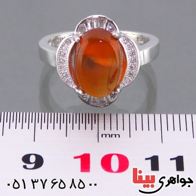 انگشتر عقیق یمنی زنانه رودیوم مدل گل _کد:13975