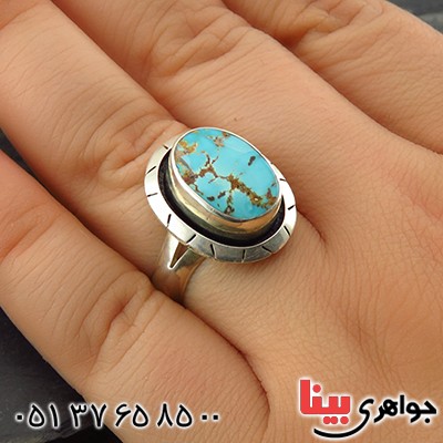 انگشتر فیروزه نیشابوری شجری طرح هنری با حرز امام جواد (ع) _کد:13983