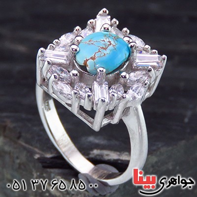 انگشتر فیروزه نیشابوری زنانه رودیوم مدل سوسن _کد:13992