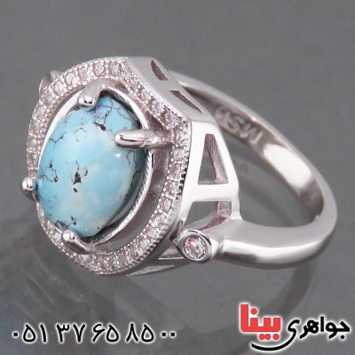 انگشتر فیروزه نیشابوری زنانه رودیوم مدل شیوا _کد:14025