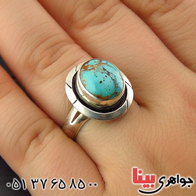 انگشتر فیروزه نیشابوری شجری طرح هنری با حرز امام جواد (ع) _کد:14030