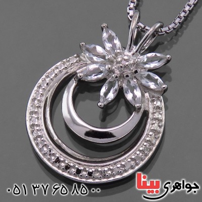 گردنبند آکوآمارین و الماس زنانه مانی مدل آناناسی _کد:14045