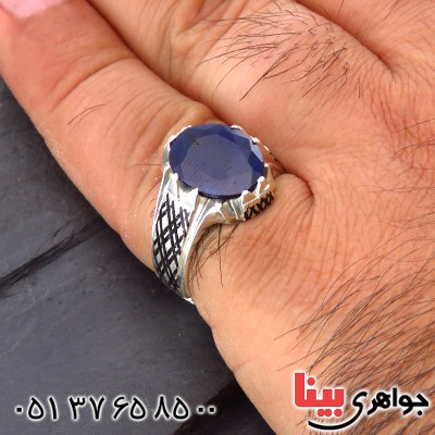 انگشتر یاقوت کبود مردانه عالی کلاسیک _کد:14049