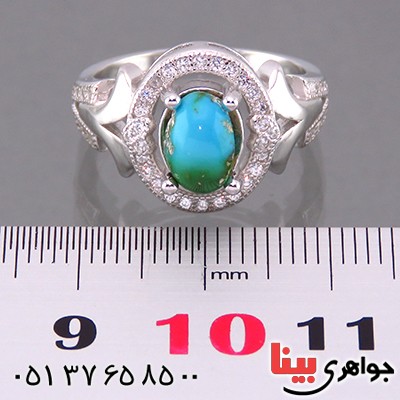 انگشتر فیروزه نیشابوری شجری زنانه رودیوم مدل فانتزی _کد:14059
