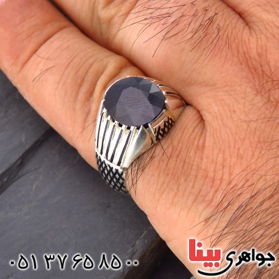 انگشتر یاقوت کبود مردانه عالی کلاسیک _کد:14062