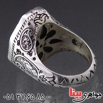 انگشتر یشم مردانه درشت خوشرنگ حکاکی گود سوره توحید _کد:1969