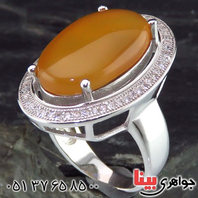 انگشتر عقیق یمنی درشت زنانه رودیوم مدل نوشین _کد:14132