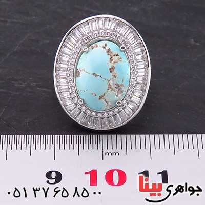 انگشتر فیروزه نیشابوری شجری درشت زنانه رودیوم _کد:14133