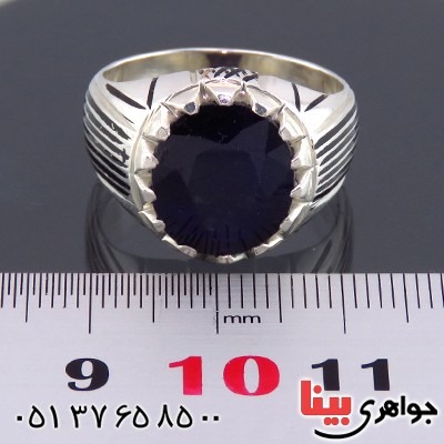 انگشتر یاقوت کبود مردانه عالی کلاسیک شیاردار _کد:14135