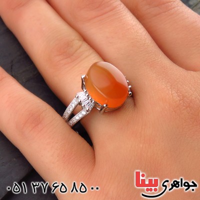 انگشتر عقیق یمنی زنانه رودیوم مدل لادن _کد:14138