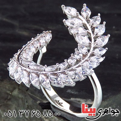 انگشتر نقره زنانه رودیوم مدل برگ _کد:14142