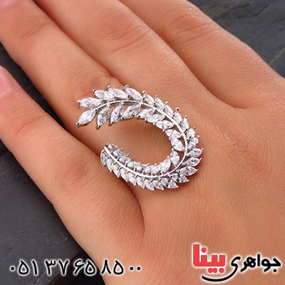 انگشتر نقره زنانه رودیوم مدل برگ _کد:14142