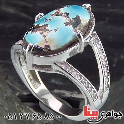 انگشتر فیروزه نیشابوری شجری زنانه رودیوم خاص _کد:14143