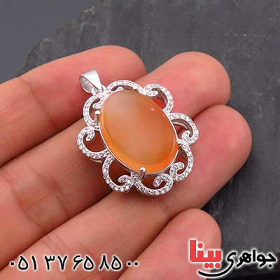 گردنبند عقیق یمنی زنانه رودیوم درشت خوشرنگ _کد:14144