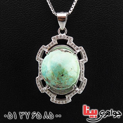 گردنبند فیروزه نیشابوری شجری زنانه رودیوم خوشرنگ _کد:14145