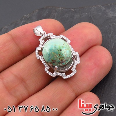 گردنبند فیروزه نیشابوری شجری زنانه رودیوم خوشرنگ _کد:14145