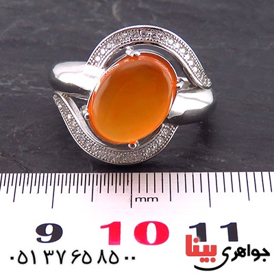 انگشتر عقیق یمنی درشت زنانه رودیوم مدل گیسو _کد:14151
