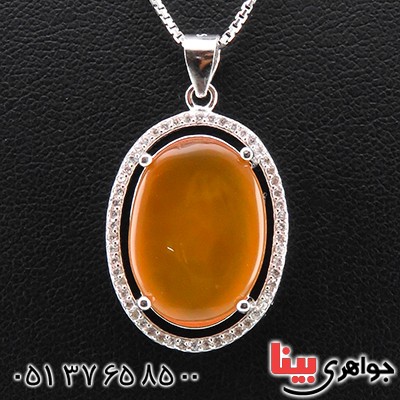 گردنبند عقیق یمنی درشت زنانه رودیوم خوشرنگ _کد:14158