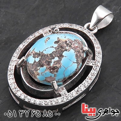 گردنبند فیروزه نیشابوری شجری زنانه رودیوم خوشرنگ _کد:14160