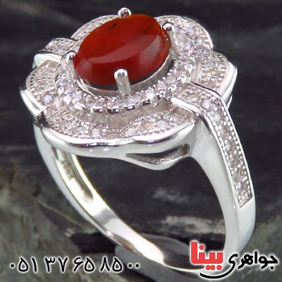 انگشتر عقیق یمنی زنانه رودیوم مدل گل نرگس _کد:14179