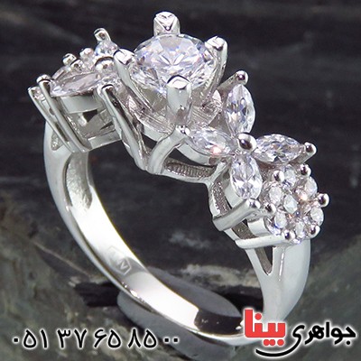 انگشتر نقره زنانه رودیوم مجلسی _کد:14184