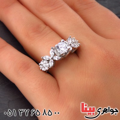 انگشتر نقره زنانه رودیوم مجلسی _کد:14184