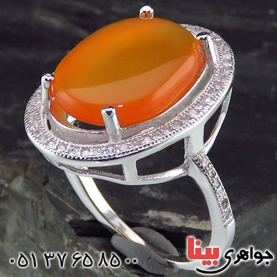 انگشتر عقیق یمنی زنانه رودیوم خوشرنگ _کد:14200