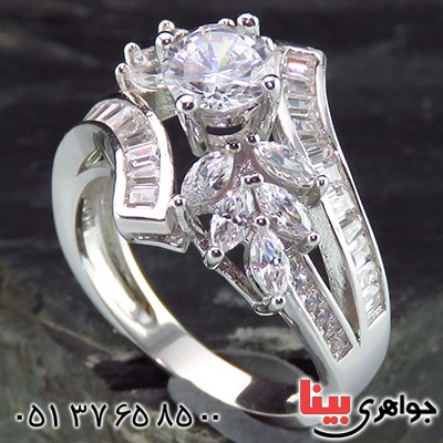 انگشتر نقره زنانه رودیوم شیک و مجلسی _کد:14201