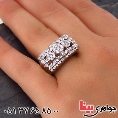 انگشتر نقره زنانه رودیوم درشت و شیک _کد:14209