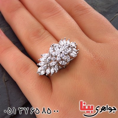 انگشتر نقره درشت زنانه رودیوم مدل روژا _کد:14236