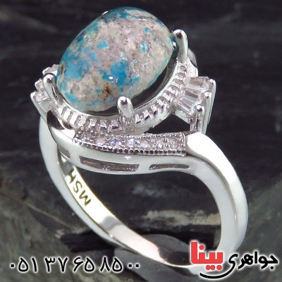 انگشتر فیروزه نیشابوری شجری زنانه رودیوم مدل فرشته _کد:14237