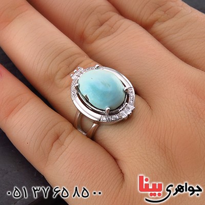 انگشتر فیروزه نیشابوری عجمی درشت زنانه رودیوم خوشرنگ _کد:14240