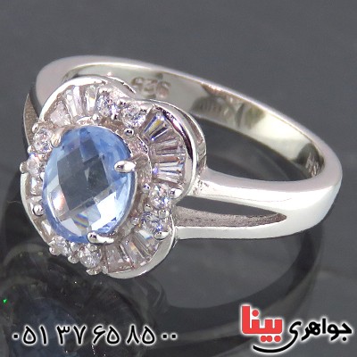 انگشتر آکوآمارین زنانه رودیوم خوشرنگ _کد:14243