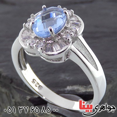 انگشتر آکوآمارین زنانه رودیوم خوشرنگ _کد:14243