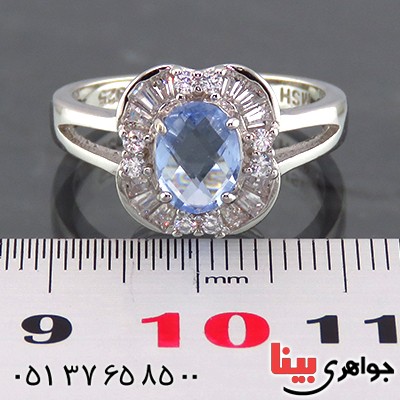 انگشتر آکوآمارین زنانه رودیوم خوشرنگ _کد:14243