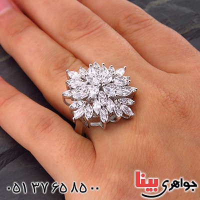 انگشتر نقره درشت زنانه رودیوم مدل حمیرا _کد:14262