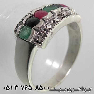 انگشتر چند جواهر میکس یاقوت و زمرد
