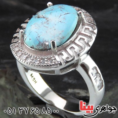 انگشتر فیروزه نیشابوری زنانه رودیوم مدل آتوسا _کد:14284