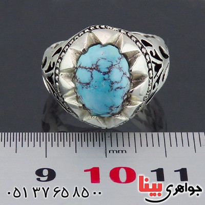 انگشتر فیروزه نیشابوری شجری مردانه مدل اسلیمی _کد:14297