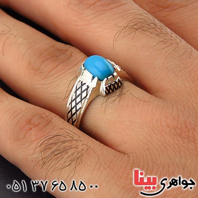 انگشتر فیروزه عجمی مردانه تک _کد:14299