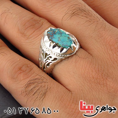 انگشتر فیروزه نیشابوری شجری مردانه خوشرنگ _کد:14306