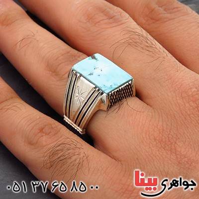 انگشتر فیروزه نیشابوری مردانه درشت کلاسیک _کد:14308