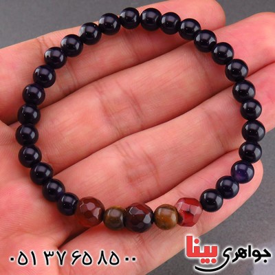دستبند عقیق و چشم ببر تراش دار مهره ای _کد:14314