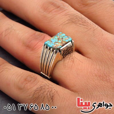 انگشتر فیروزه نیشابوری شجری مردانه خطی _کد:14326
