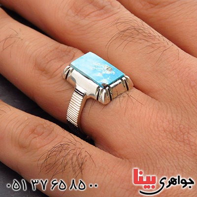 انگشتر فیروزه نیشابوری شجری مردانه کلاسیک _کد:14327