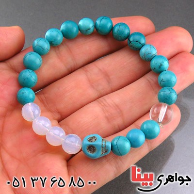 دستبند فیروزه تبتی و دُر و اوپال تراش دار خوشرنگ _کد:14328